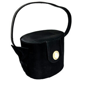 Carla Marchi Black Satin Evening Bag Top Handle Hard Case Purse Bow Rhinestones